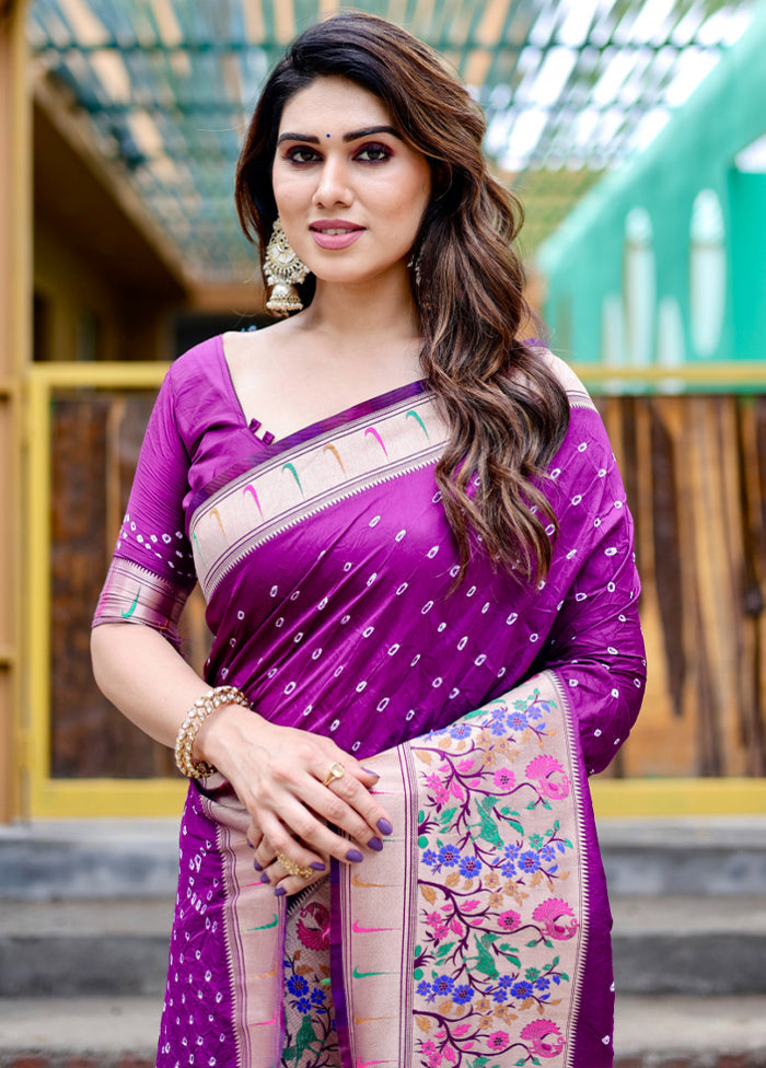 Purple Pure Dupion Silk Saree With Blouse Piece