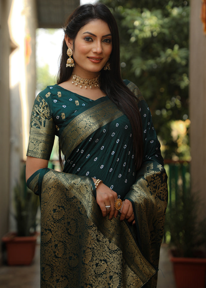 Green Pure Dupion Silk Saree With Blouse Piece