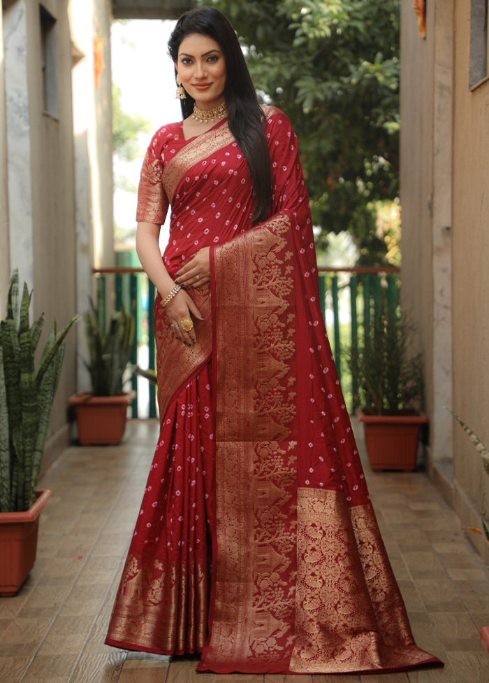 Maroon Pure Dupion Silk Saree With Blouse Piece