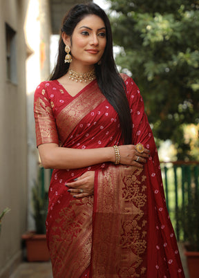 Maroon Pure Dupion Silk Saree With Blouse Piece