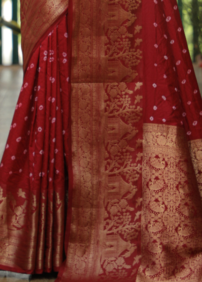 Maroon Pure Dupion Silk Saree With Blouse Piece