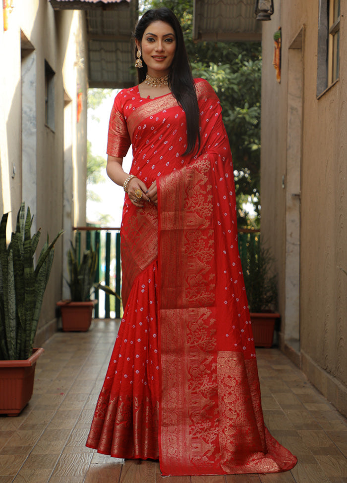 Red Pure Dupion Silk Saree With Blouse Piece