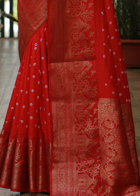 Red Pure Dupion Silk Saree With Blouse Piece