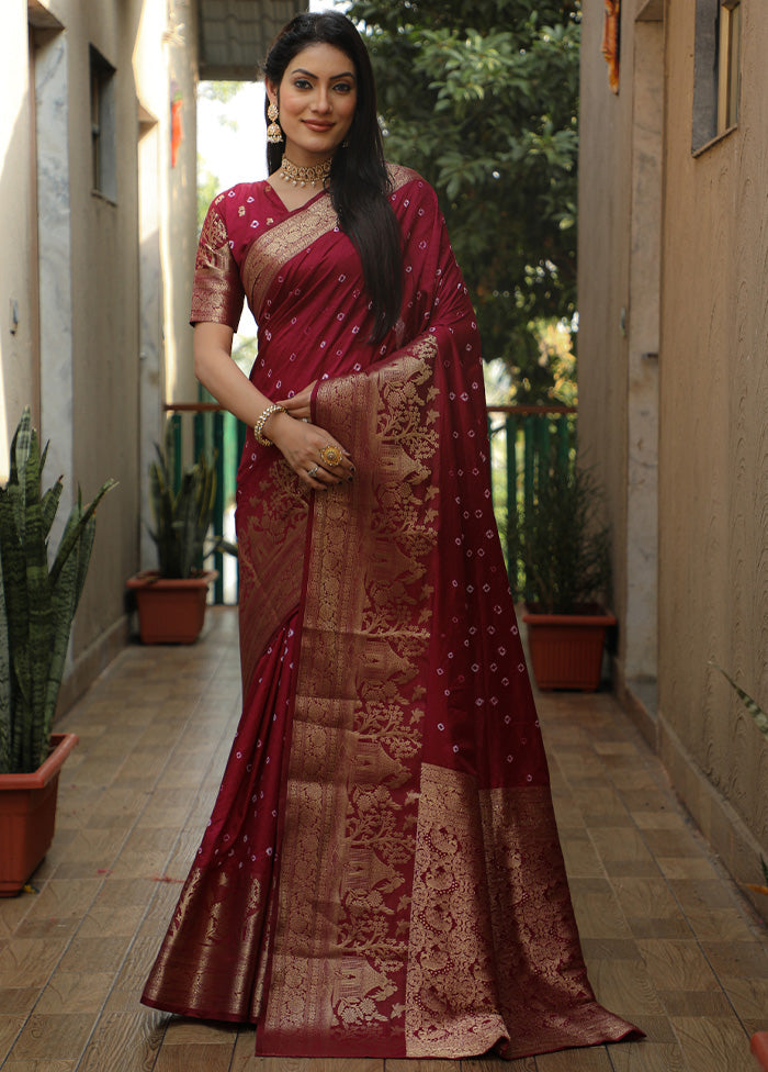 Wine Pure Dupion Silk Saree With Blouse Piece