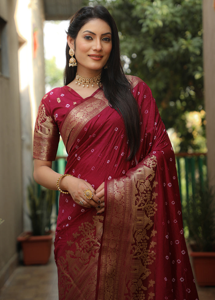 Wine Pure Dupion Silk Saree With Blouse Piece