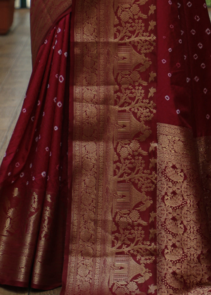 Wine Pure Dupion Silk Saree With Blouse Piece