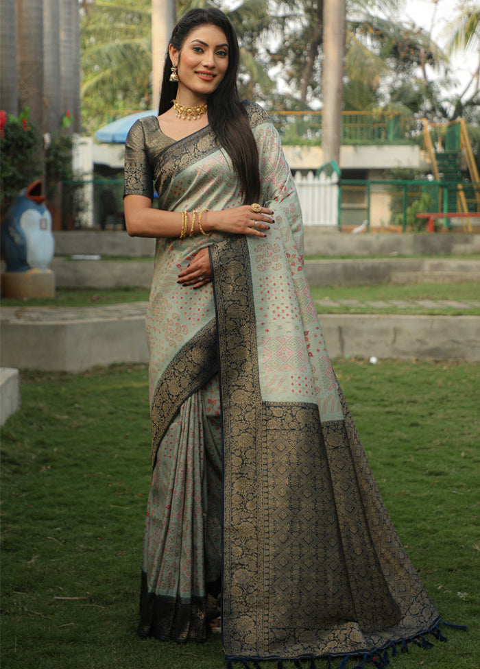 Aqua Dupion Silk Saree With Blouse Piece