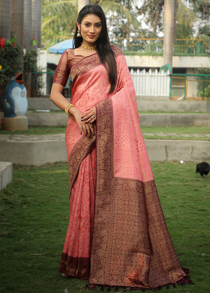 Pink Dupion Silk Saree With Blouse Piece