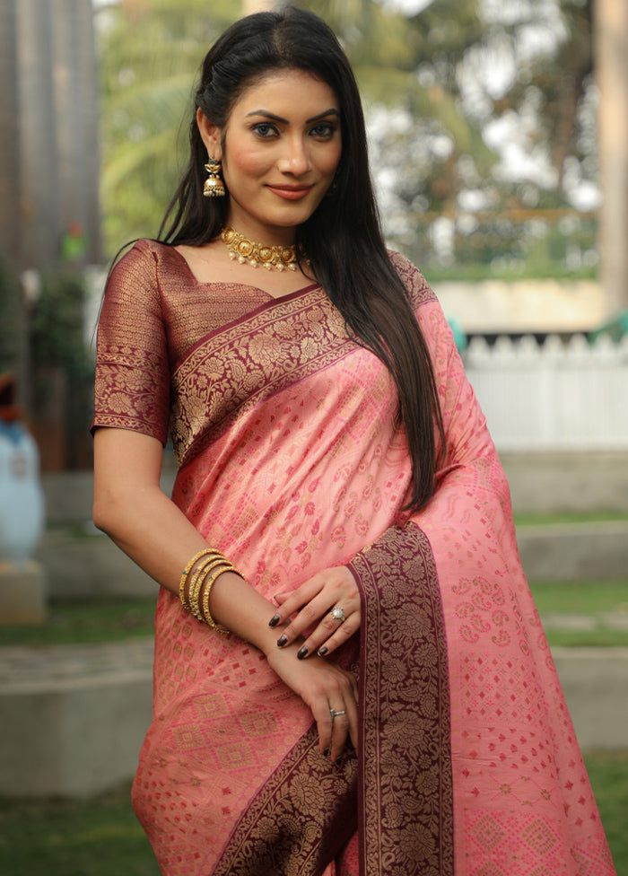 Pink Dupion Silk Saree With Blouse Piece