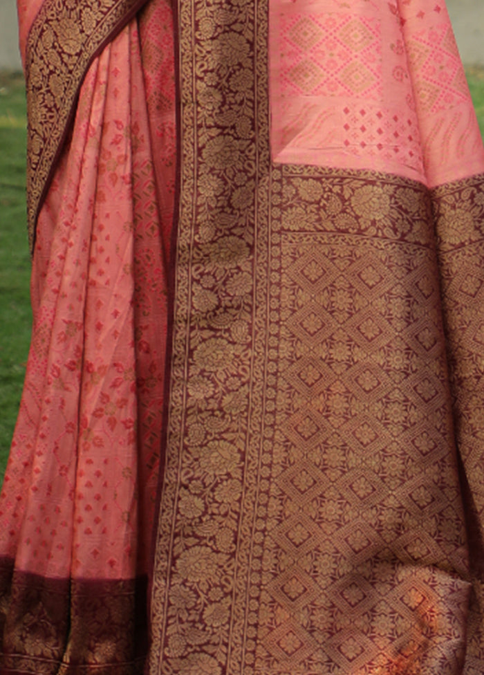 Pink Dupion Silk Saree With Blouse Piece