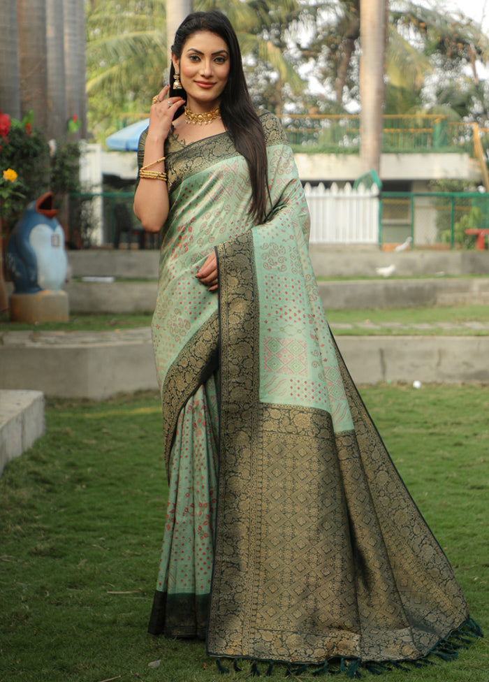 Pista Green Dupion Silk Saree With Blouse Piece