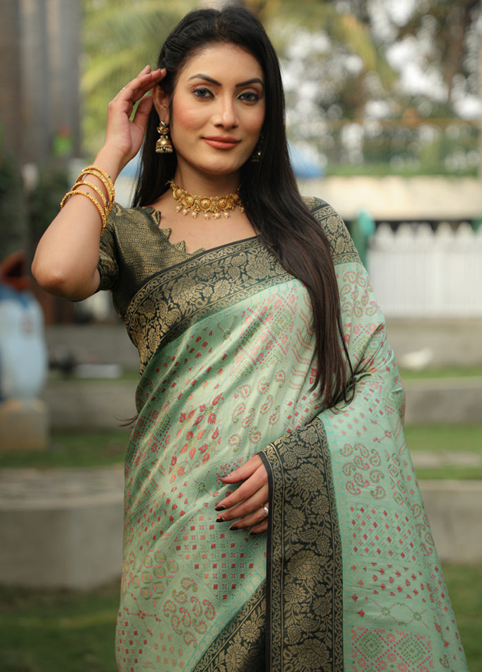 Pista Green Dupion Silk Saree With Blouse Piece