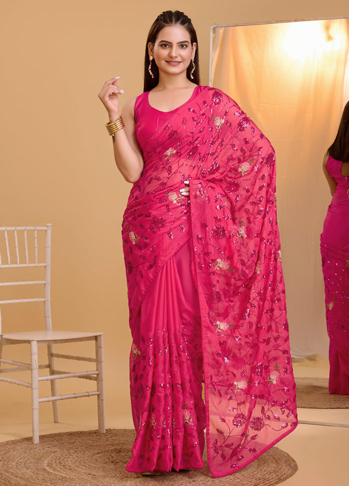 Rani Organza Saree With Blouse Piece