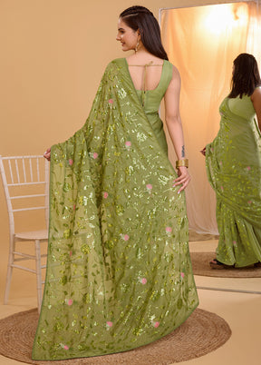 Mehendi Green Organza Saree With Blouse Piece