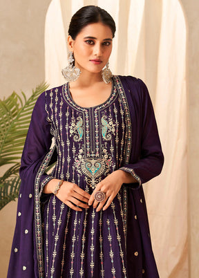 3 Pc Purple Unstitched Silk Suit Set