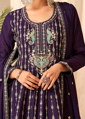 3 Pc Purple Unstitched Silk Suit Set