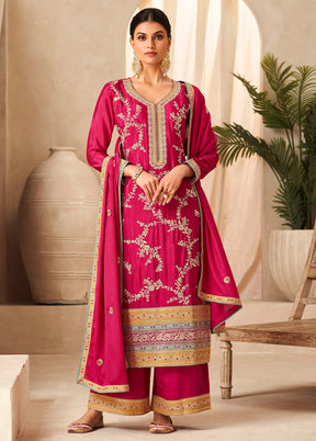 3 Pc Pink Unstitched Silk Suit Set