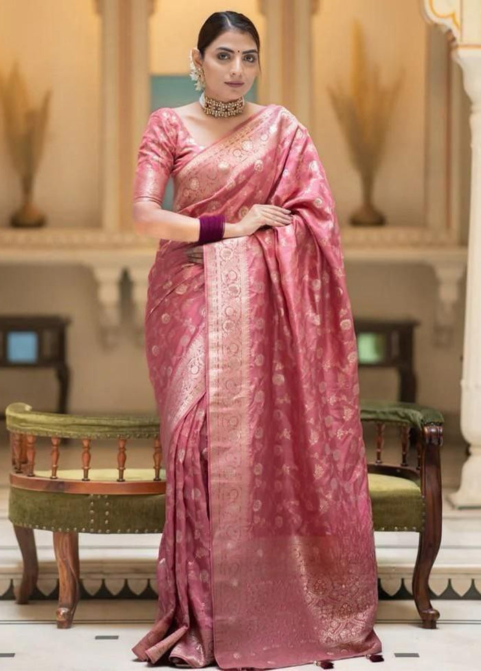 Peach Banarasi Silk Saree With Blouse Piece