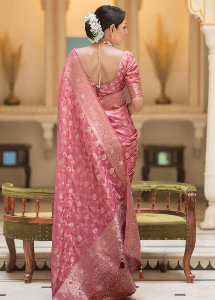 Peach Banarasi Silk Saree With Blouse Piece