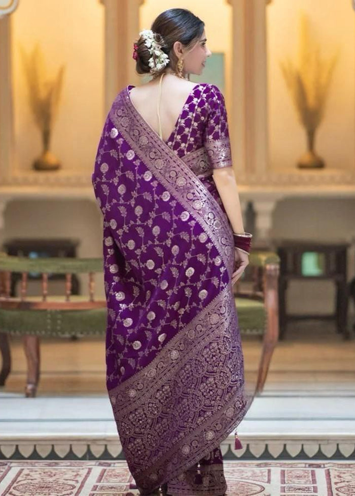 Purple Banarasi Silk Saree With Blouse Piece