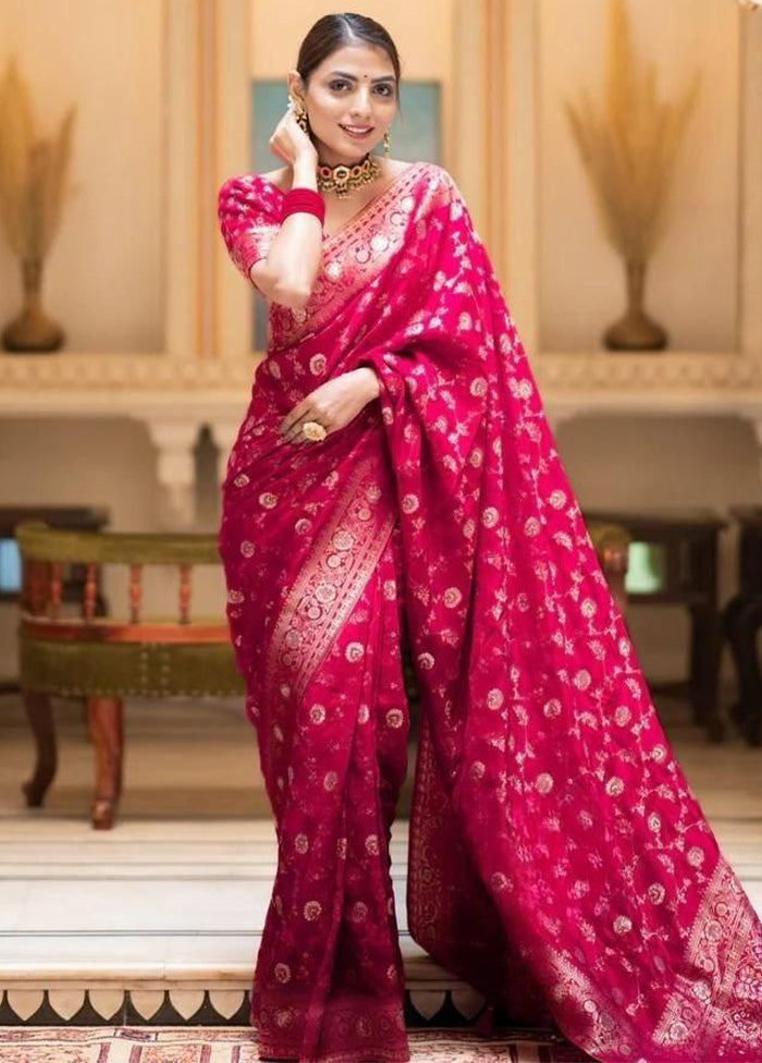 Rani Banarasi Silk Saree With Blouse Piece