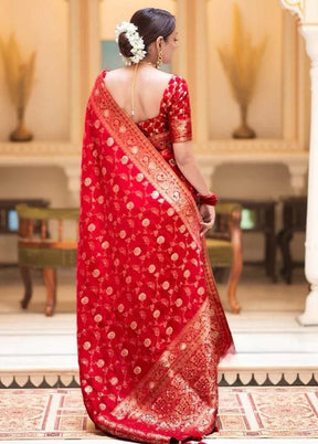 Red Banarasi Silk Saree With Blouse Piece