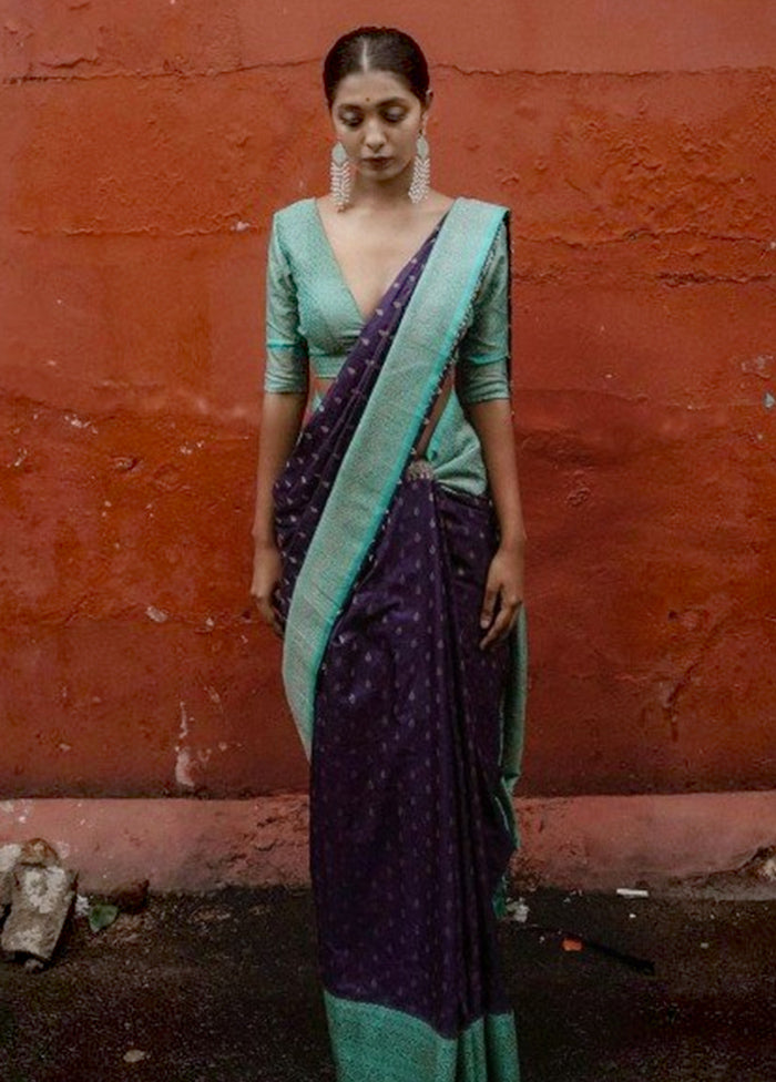 Purple Banarasi Silk Saree With Blouse Piece