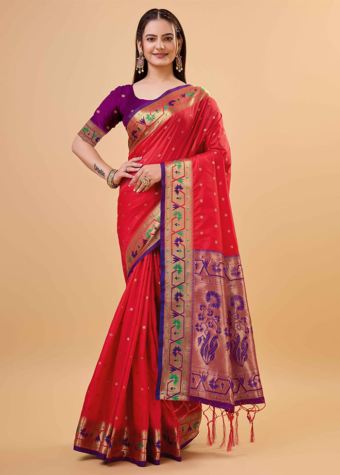 Red Banarasi Silk Saree With Blouse Piece