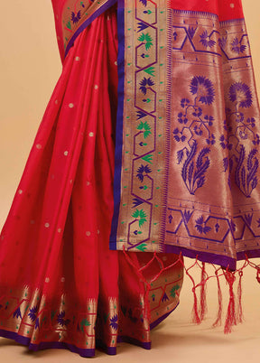 Red Banarasi Silk Saree With Blouse Piece