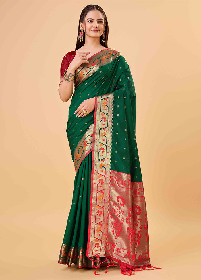 Green Banarasi Silk Saree With Blouse Piece