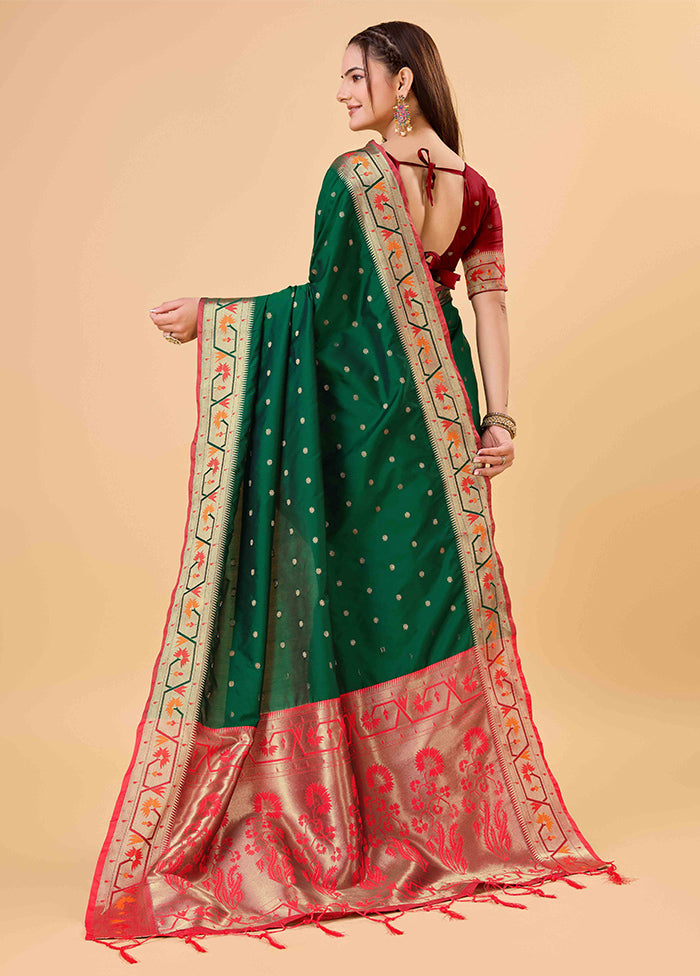 Green Banarasi Silk Saree With Blouse Piece