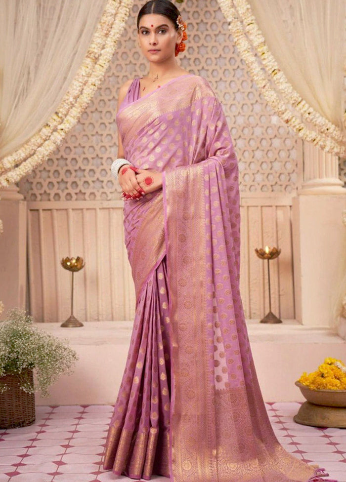 Pink Banarasi Silk Saree With Blouse Piece