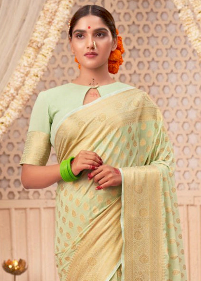 Pista Green Banarasi Silk Saree With Blouse Piece