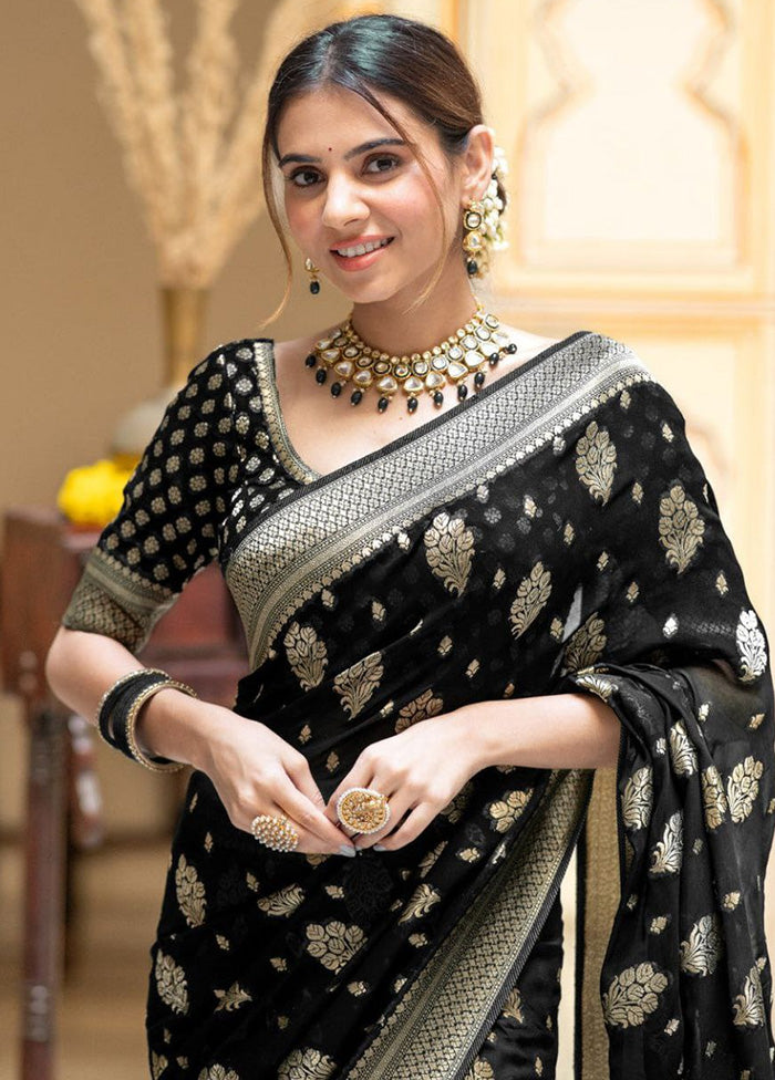 Black Banarasi Silk Saree With Blouse Piece