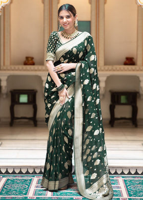 Green Banarasi Silk Saree With Blouse Piece