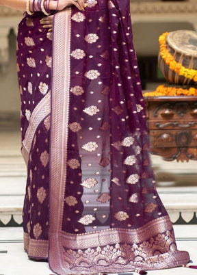 Purple Banarasi Silk Saree With Blouse Piece