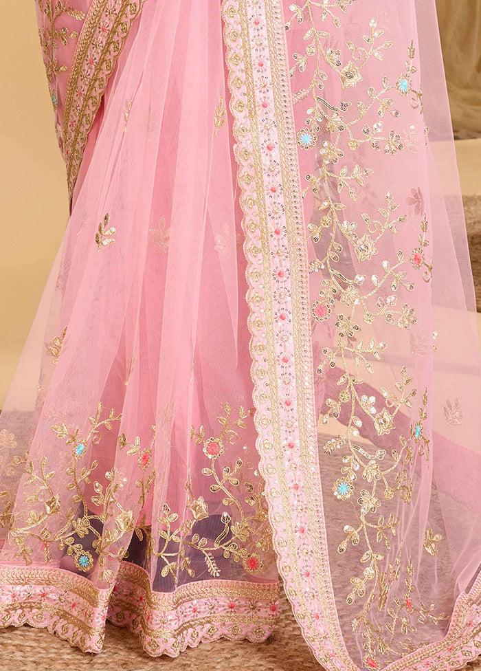 Light Pink Net Saree With Blouse Piece