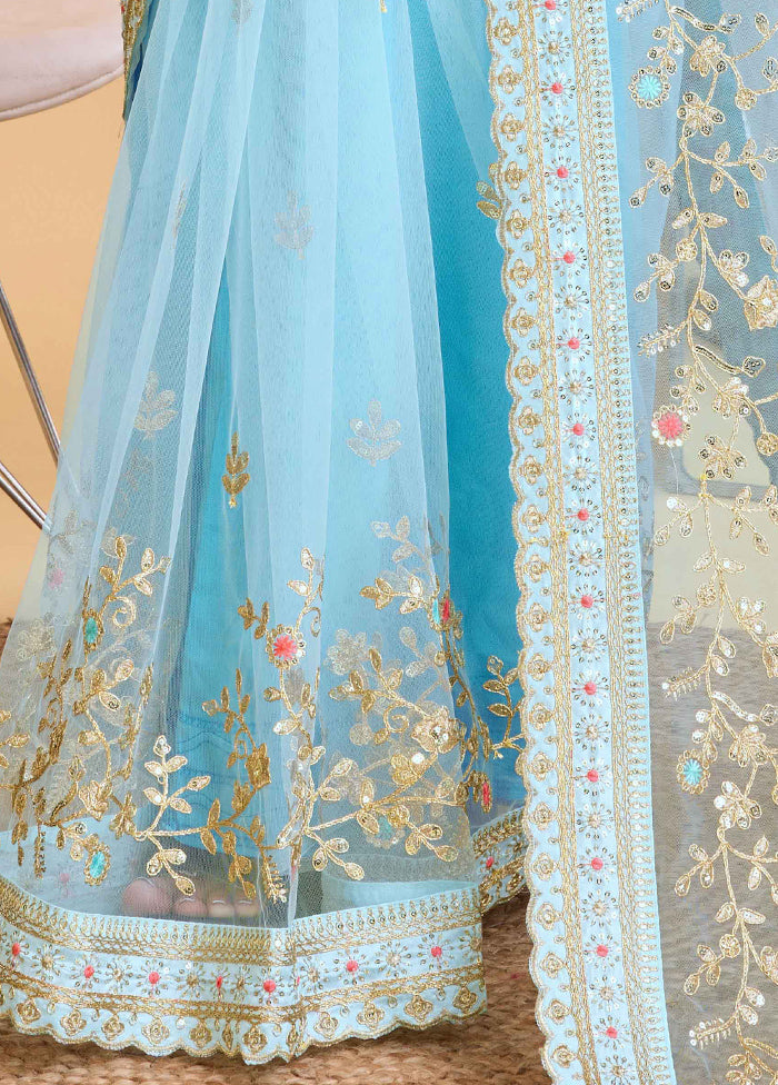 Sky Blue Net Net Saree With Blouse Piece