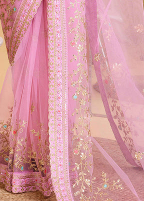 Pink Net Net Saree With Blouse Piece