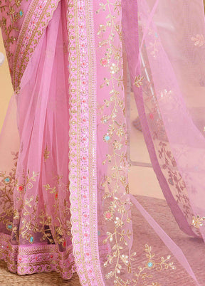 Pink Net Saree With Blouse Piece