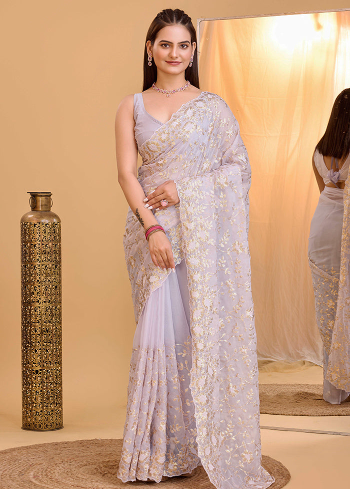 Lavender Organza Saree With Blouse Piece