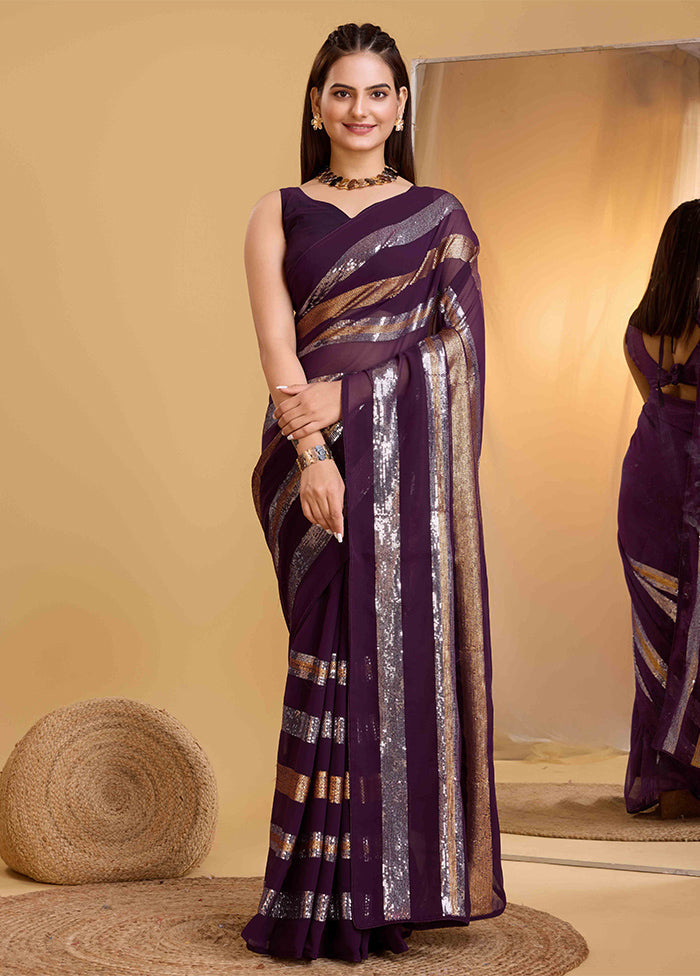 Wine Georgette Saree With Blouse Piece