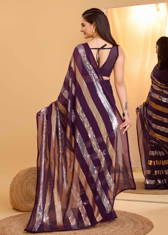 Wine Georgette Saree With Blouse Piece