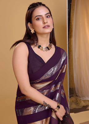 Wine Georgette Saree With Blouse Piece