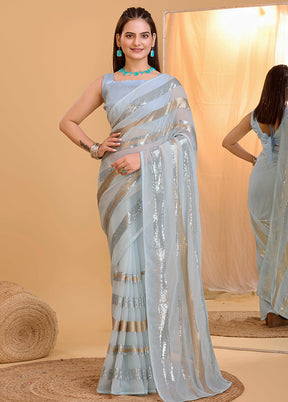 Sky Blue Georgette Saree With Blouse Piece