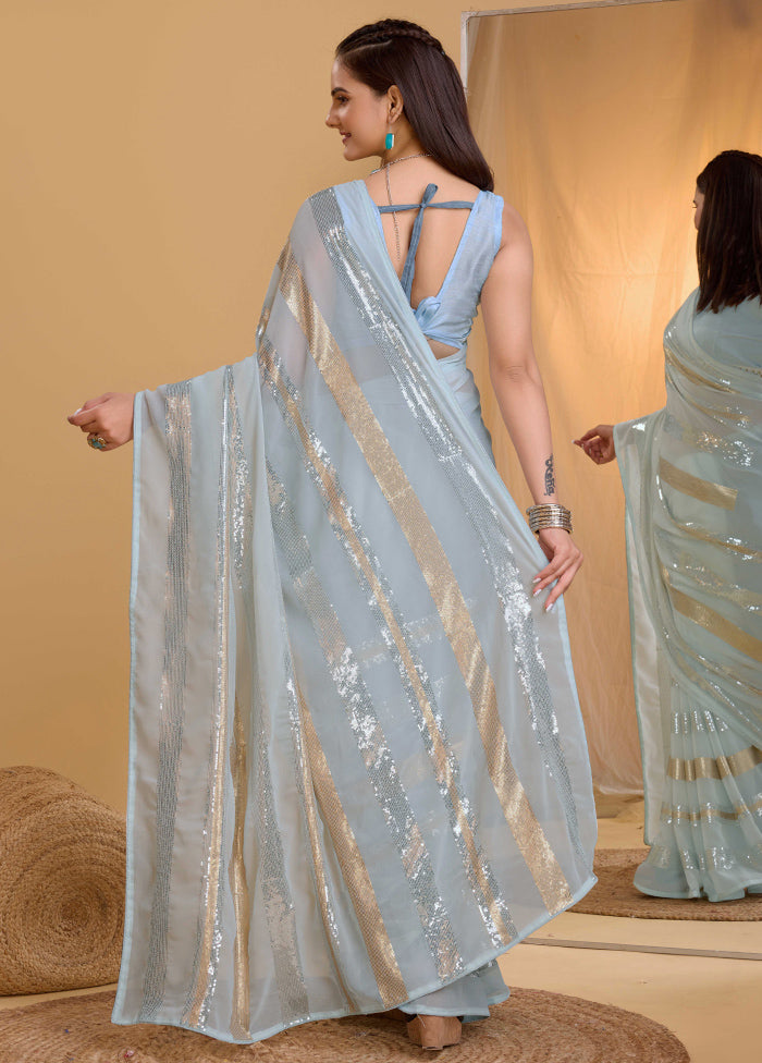 Sky Blue Georgette Saree With Blouse Piece