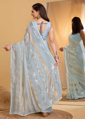 Sky Blue Georgette Saree With Blouse Piece