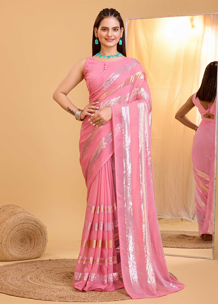 Pink Georgette Saree With Blouse Piece