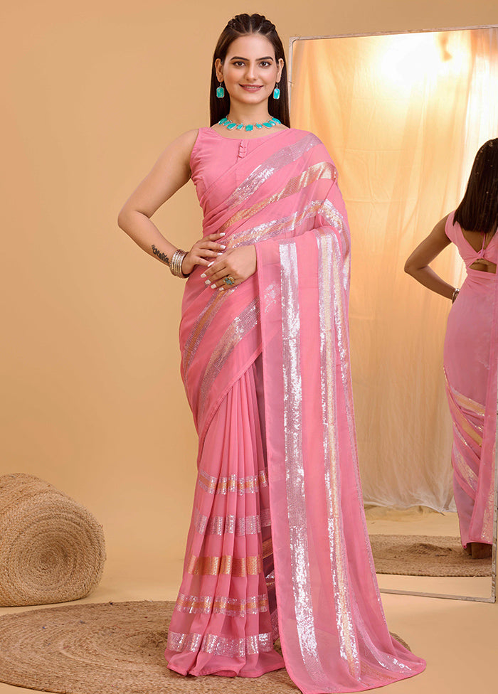 Pink Georgette Saree With Blouse Piece