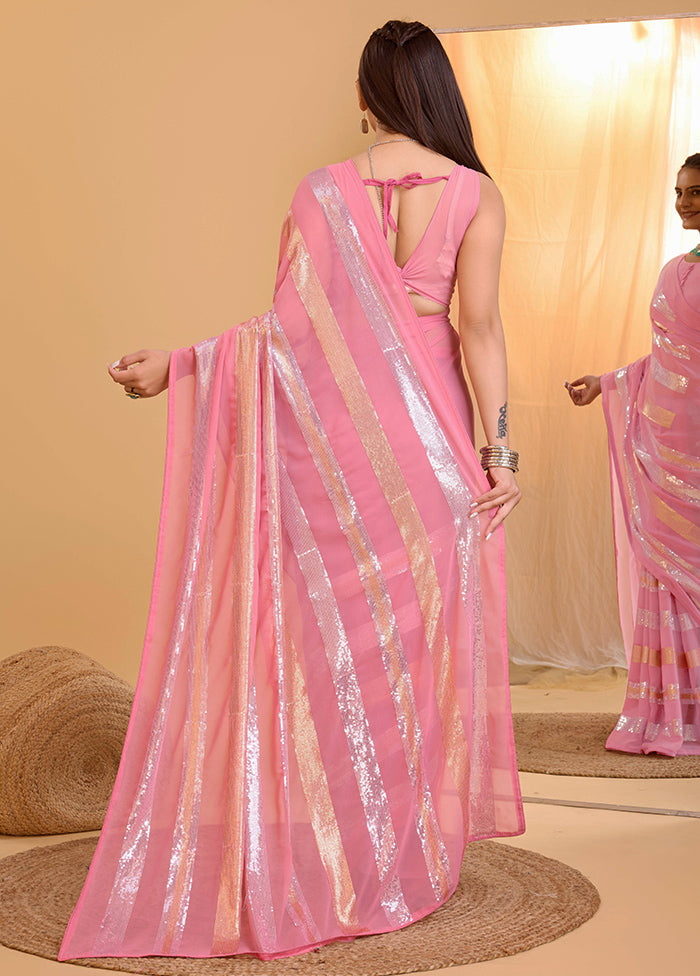 Pink Georgette Saree With Blouse Piece